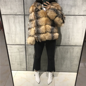 IVY Hooded Fox Fur Coat Natural - Premium