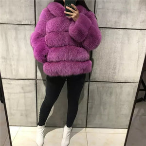 IVY Hooded Fox Fur Coat Pink