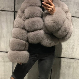 EMILY 5 Ring Cropped Fox Fur Coat - All Colours