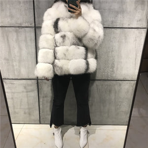 IVY Hooded Fox Fur Coat White - Premium