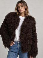 TARA Mongolian Fur Coat Chocolate Brown