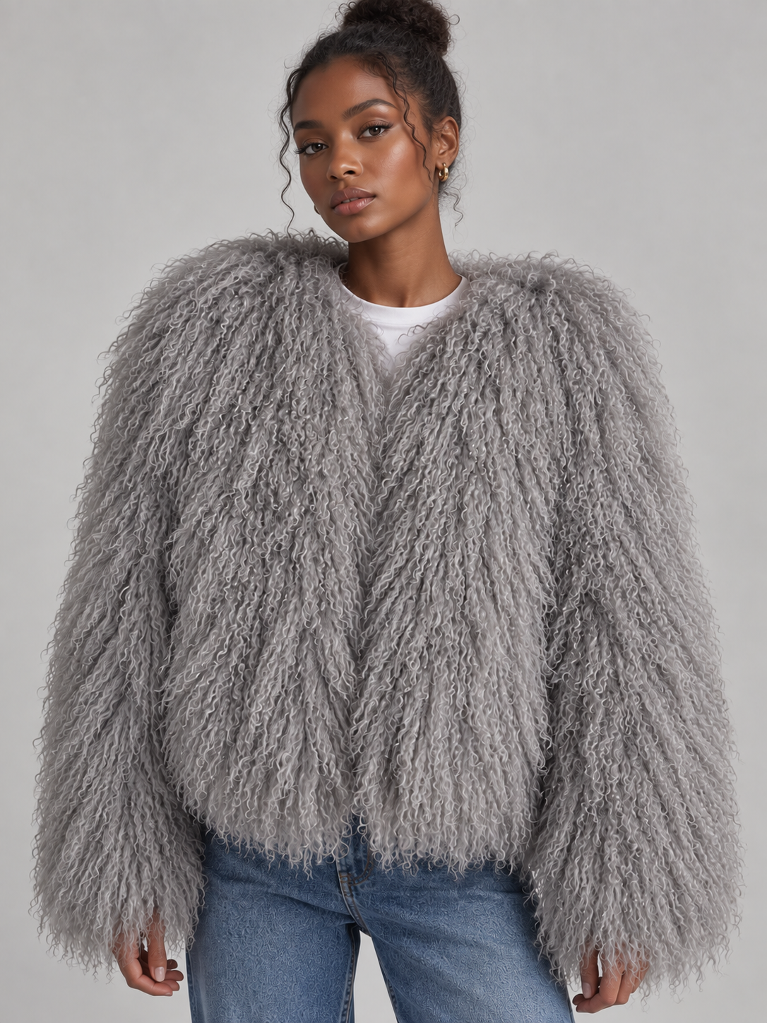 TARA Mongolian Fur Coat Grey