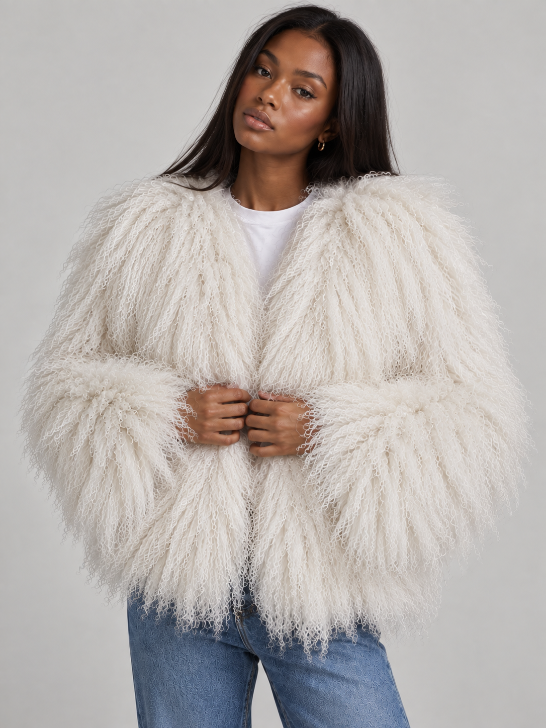 TARA Mongolian Fur Coat White