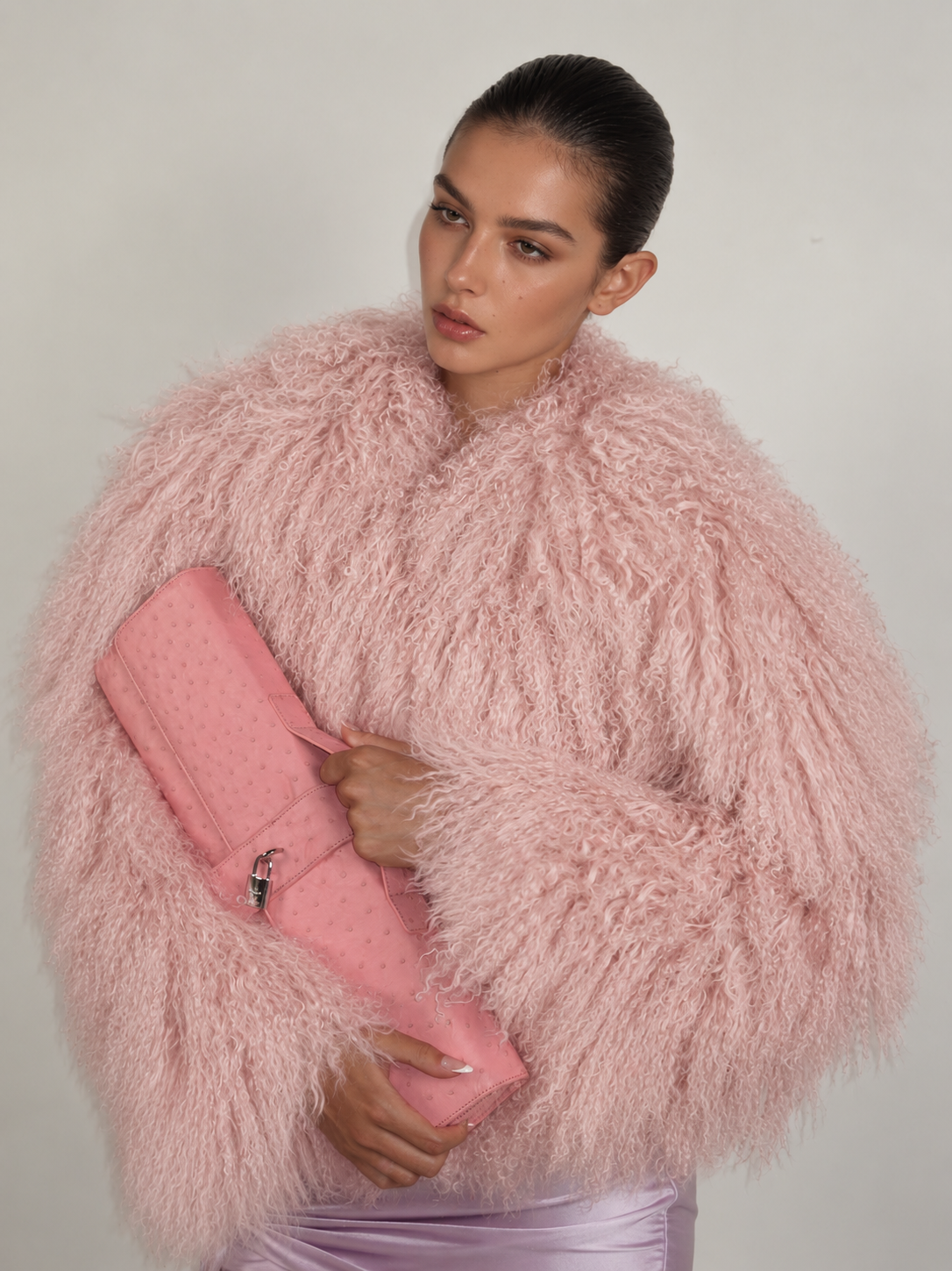 TARA Mongolian Fur Coat Baby Pink