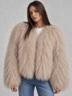 TARA Mongolian Fur Coat Beige