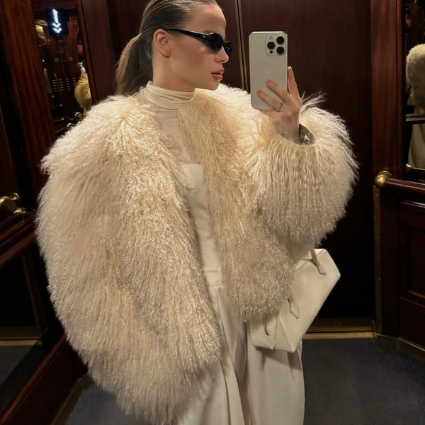 TARA Mongolian Fur Coat Beige