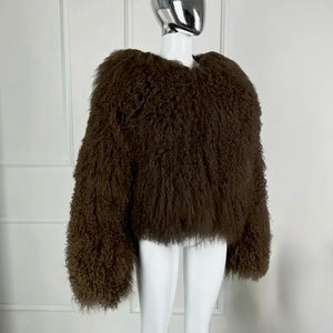 TARA Mongolian Fur Coat Chocolate Brown
