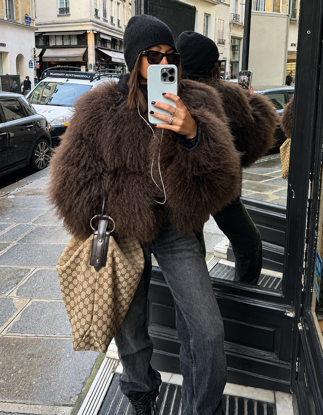 TARA Mongolian Fur Coat Chocolate Brown
