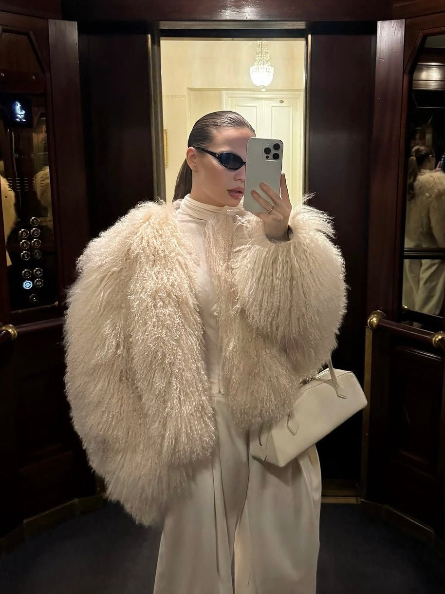 TARA Mongolian Fur Coat White