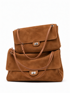 BLAZE Suede Flap Bag Tan