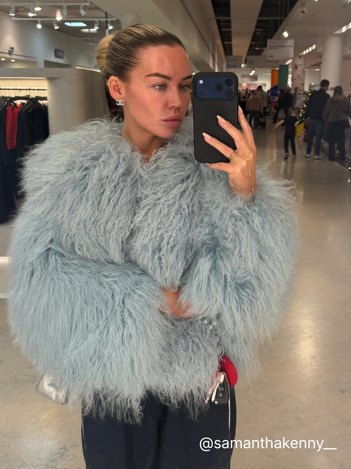 TARA Mongolian Fur Coat Baby Blue