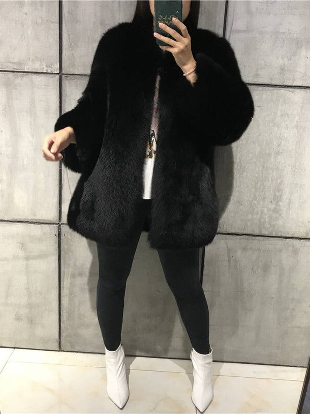 FREYA Fox Fur Coat Black