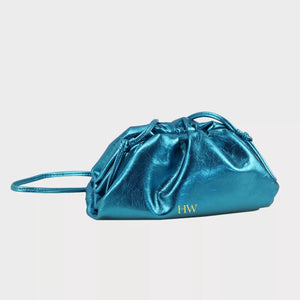 DARCEY Leather Clutch Metallic Sea Blue