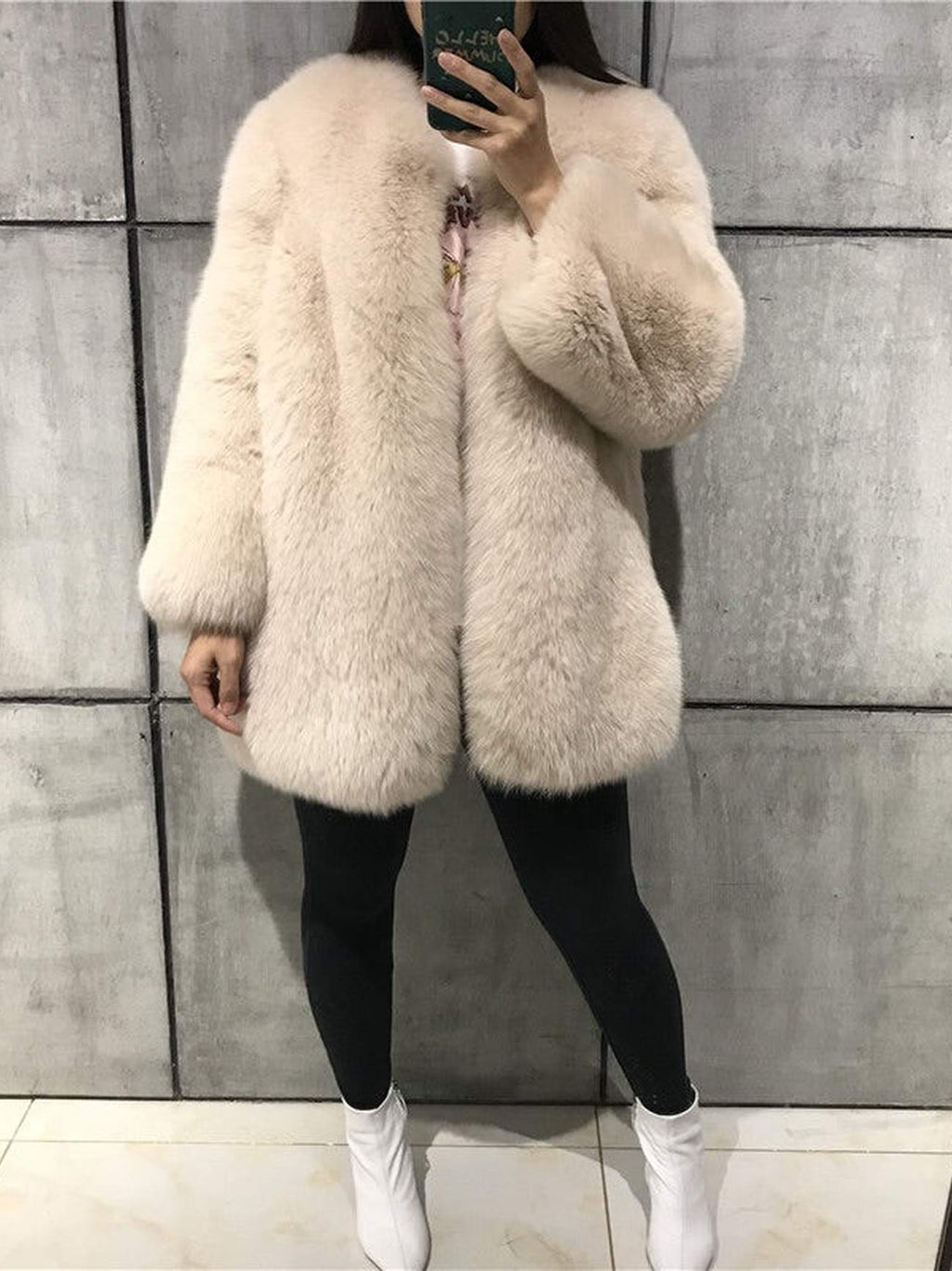 FREYA Fox Fur Coat Beige