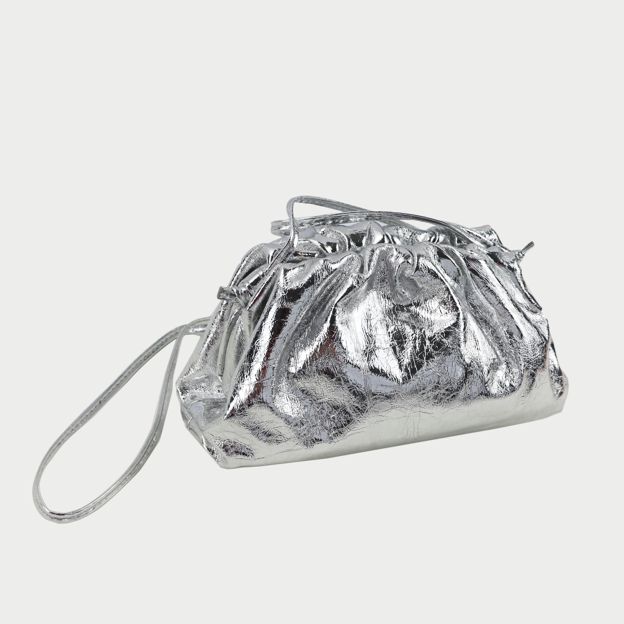 DARCEY Leather Clutch Metallic Silver