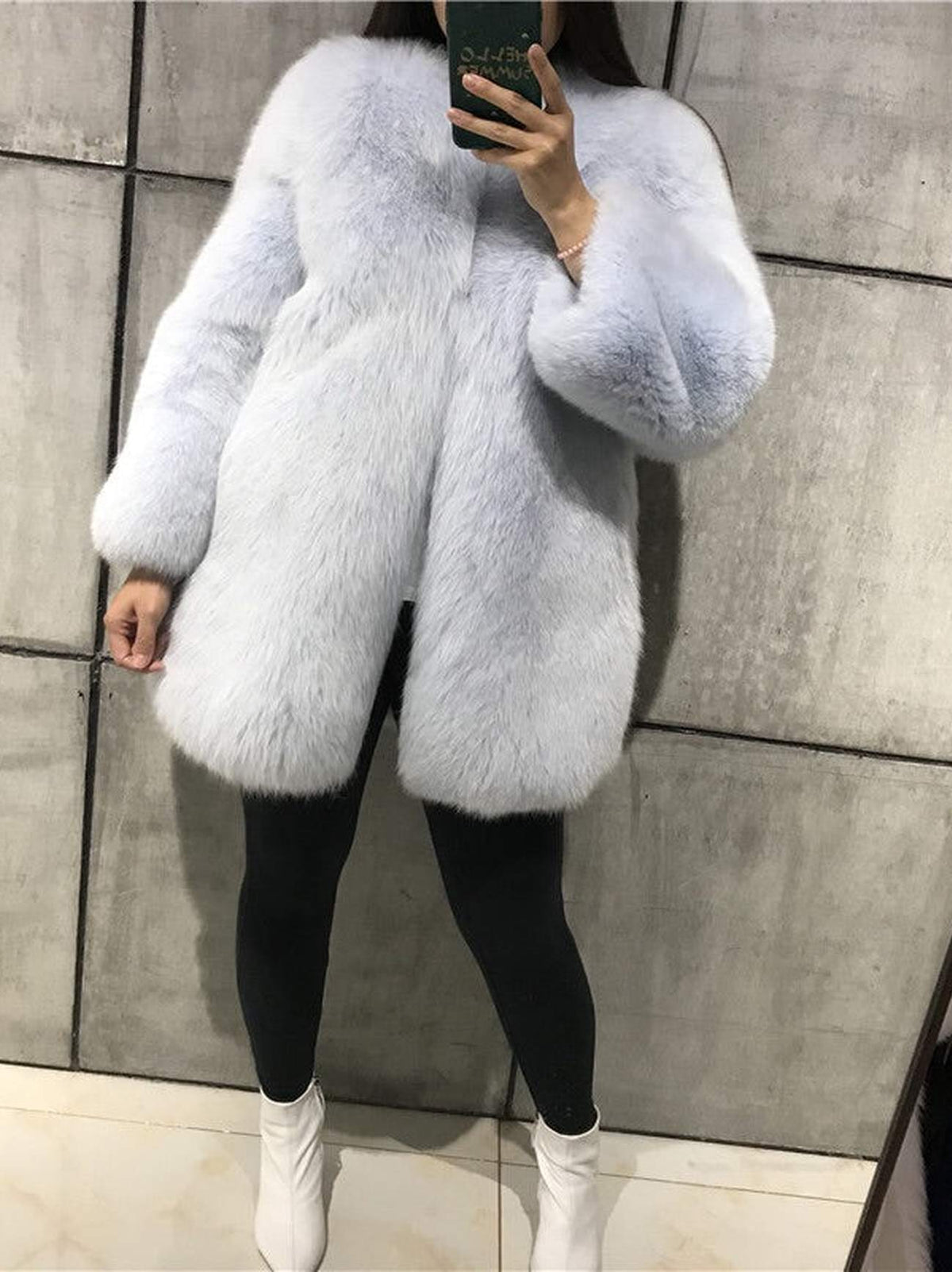 FREYA Fox Fur Coat Sky Blue