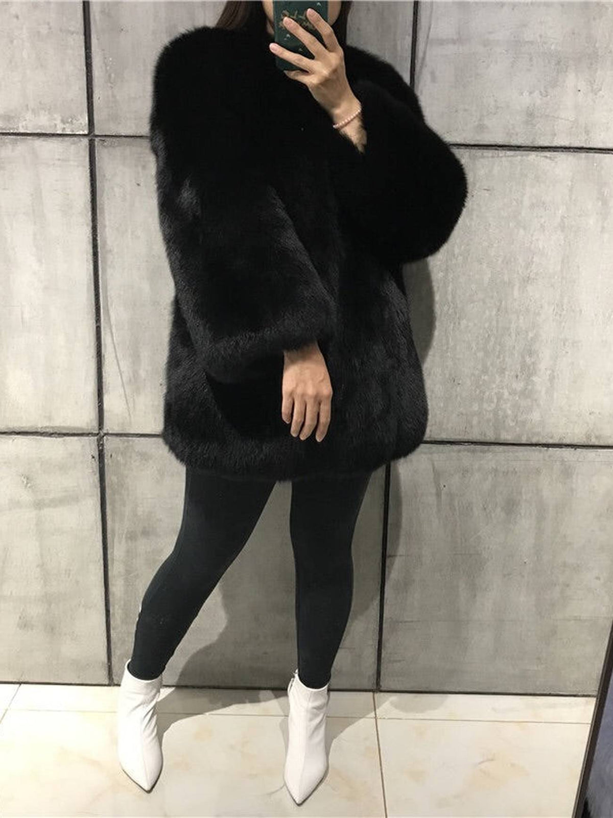 FREYA Fox Fur Coat Black